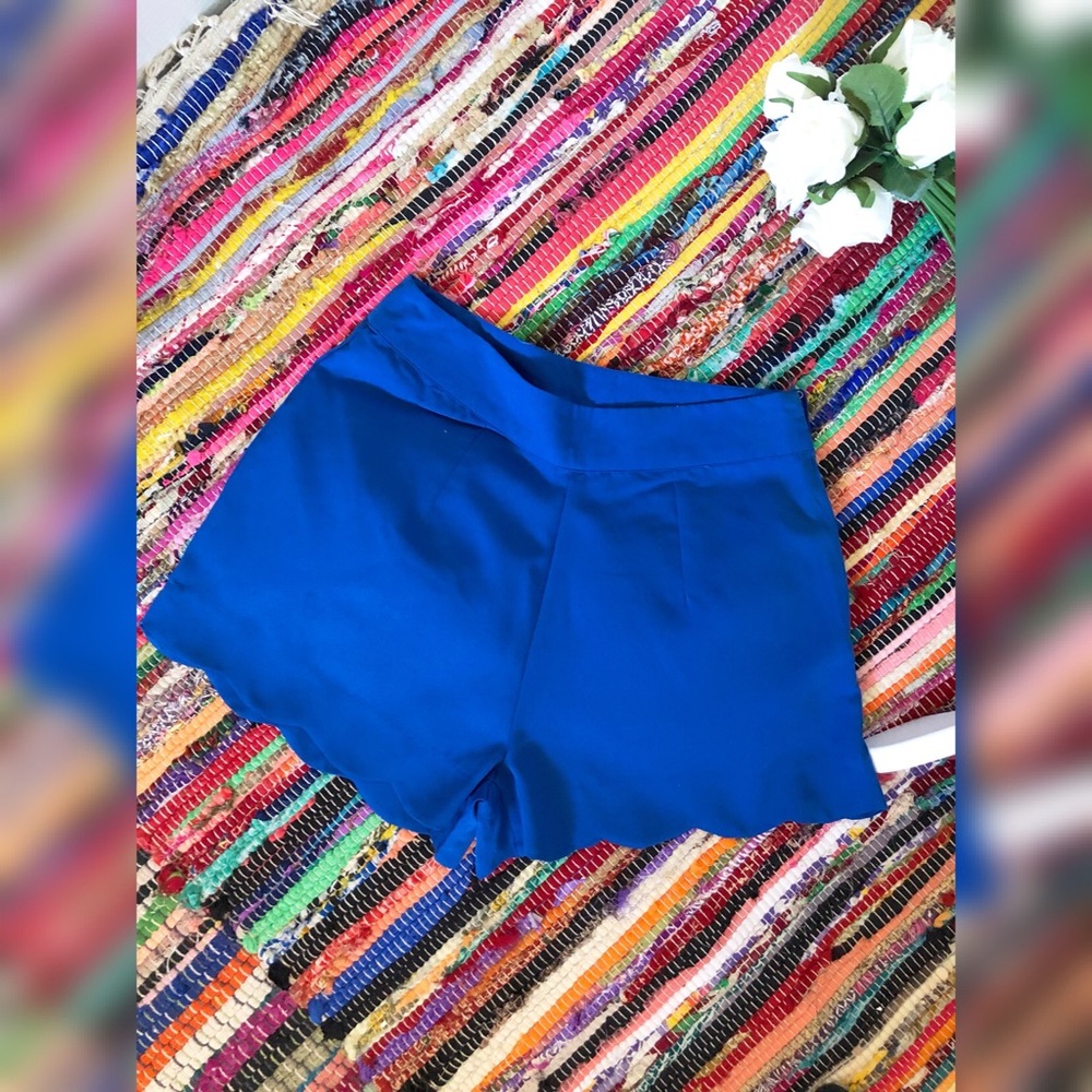 Blue Silk Shorts with ruffle